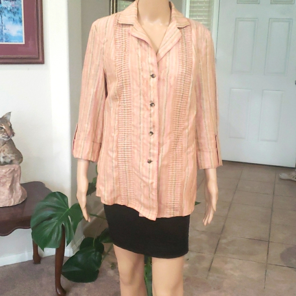 DB LIFE M linen blazer pink & metallic stripes rolled sleeves dress up or down